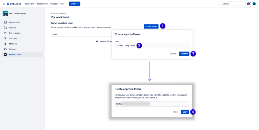 Create Digital Signature Approval Token in Workzone for Bitbucket Cloud