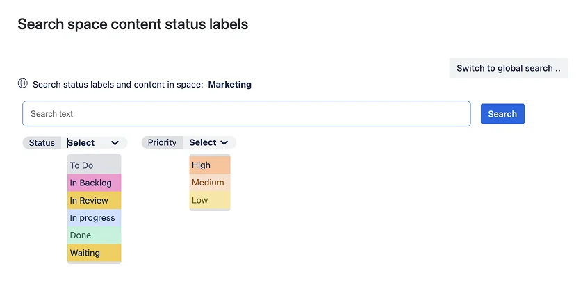 Selecting a category and value in Advanced Status Labels Search