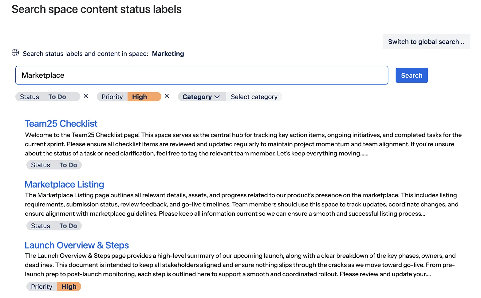 Advanced Status Labels Search in Confluence